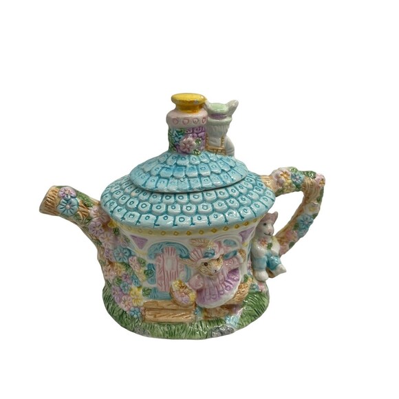 1994 Mercuries Ceramic Teapot Bunnies 8.2" x 4.2" x 6.3" - Picture 2 of 16